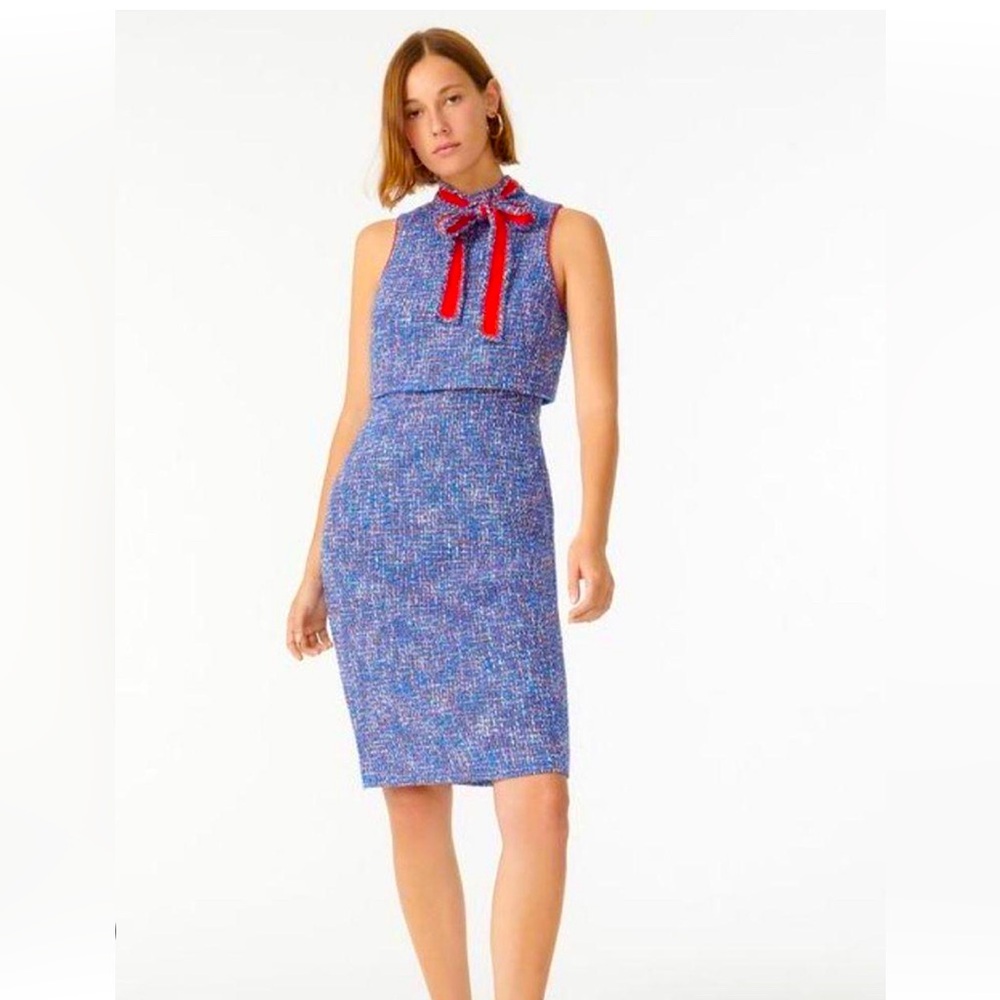 JCrew Blue Autumn Tweed Tie-neck Tank Dress Size 2P
